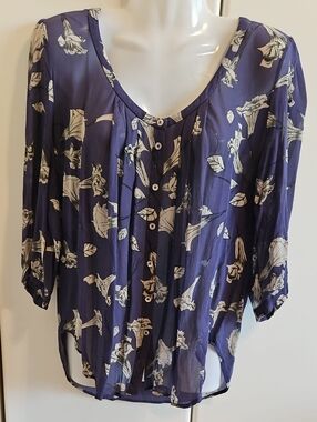Babaton Women's Silk Navy Floral Button-Down Blouse